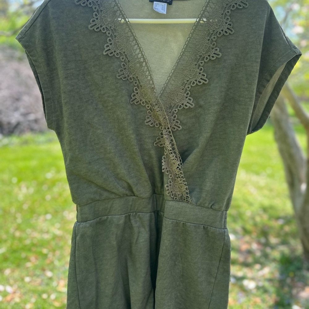 Venus Women's Olive Green Lace Trim Jumpsuit - Size‎ M